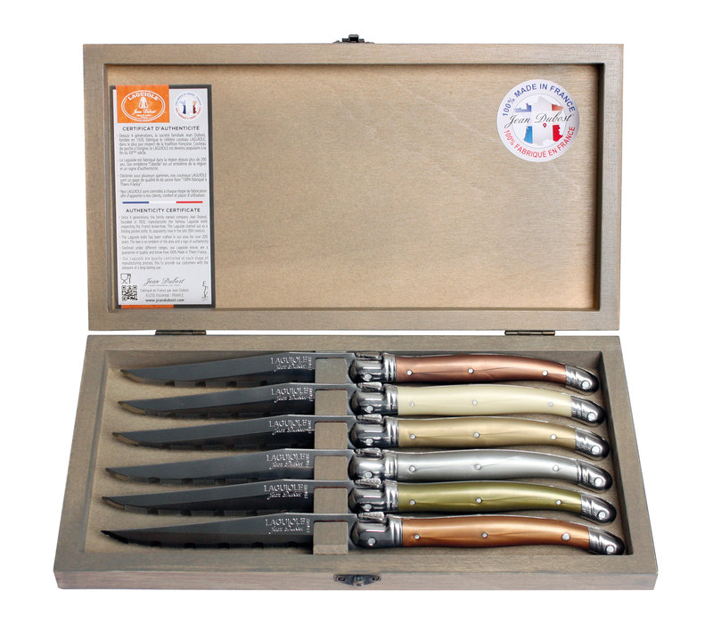Laguiole Classic 6 Steak Knives Mineral Mix in Wooden Box