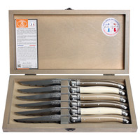 Laguiole Classic 6 Steak Knives Linen Mix in Wooden Box