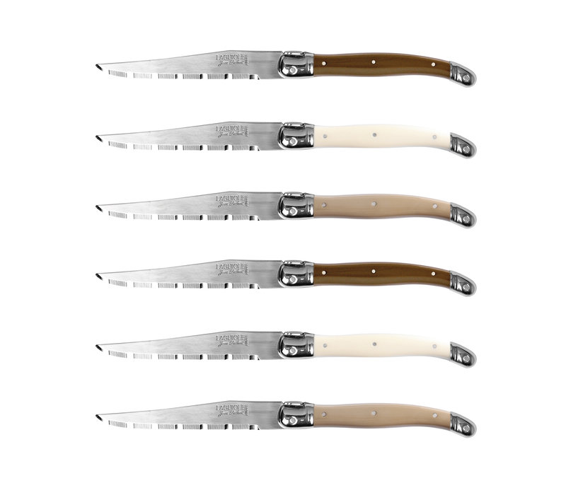 Laguiole Classic 6 Steak Knives Linen Mix in Wooden Box