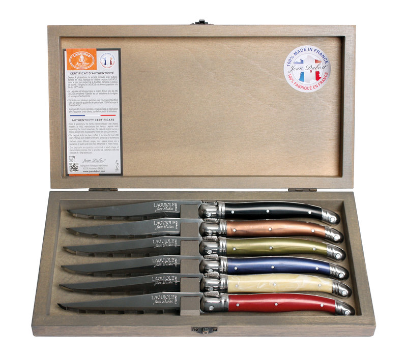 Laguiole 6 Classic Steak knives Autumn Mix in Wooden Box