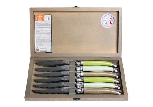 Laguiole Laguiole Classique 6 Couteaux Steak Mélange Botanique en Coffret en Bois