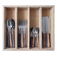Premium Wood Style 6-Person Dinner Cutlery Set - 24-Piece Stainless Steel, Dishwasher Safe, Elegant Gift Box