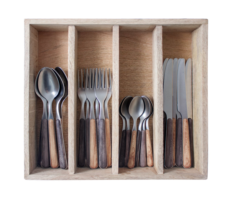 Premium Wood Style 6-Person Dinner Cutlery Set - 24-Piece Stainless Steel, Dishwasher Safe, Elegant Gift Box