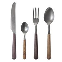 Premium Wood Style 6-Person Dinner Cutlery Set - 24-Piece Stainless Steel, Dishwasher Safe, Elegant Gift Box