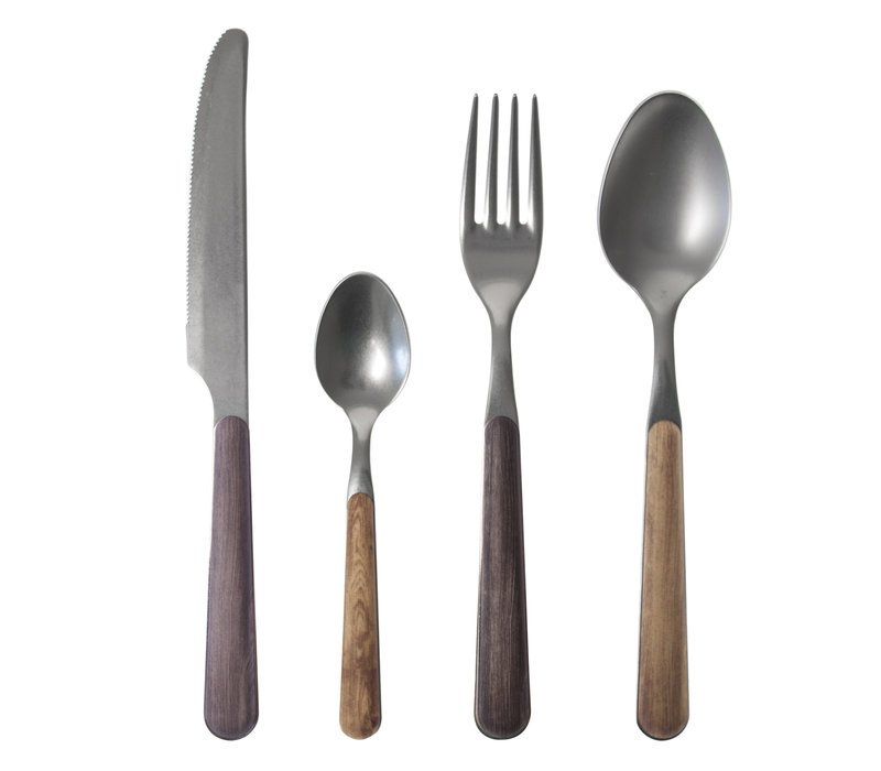 Premium Wood Style 6-Person Dinner Cutlery Set - 24-Piece Stainless Steel, Dishwasher Safe, Elegant Gift Box