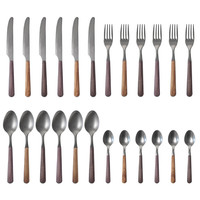 Premium Wood Style 6-Person Dinner Cutlery Set - 24-Piece Stainless Steel, Dishwasher Safe, Elegant Gift Box