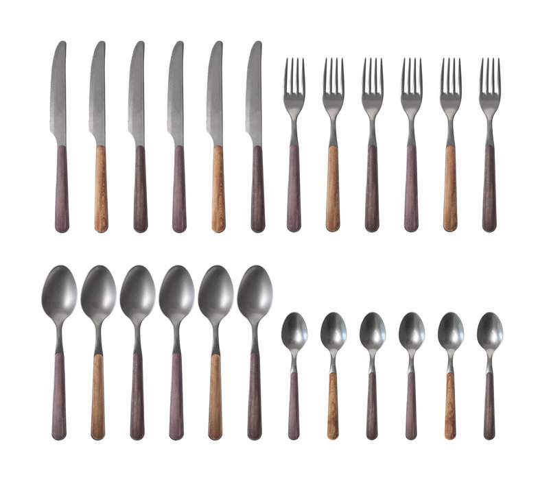 Premium Wood Style 6-Person Dinner Cutlery Set - 24-Piece Stainless Steel, Dishwasher Safe, Elegant Gift Box