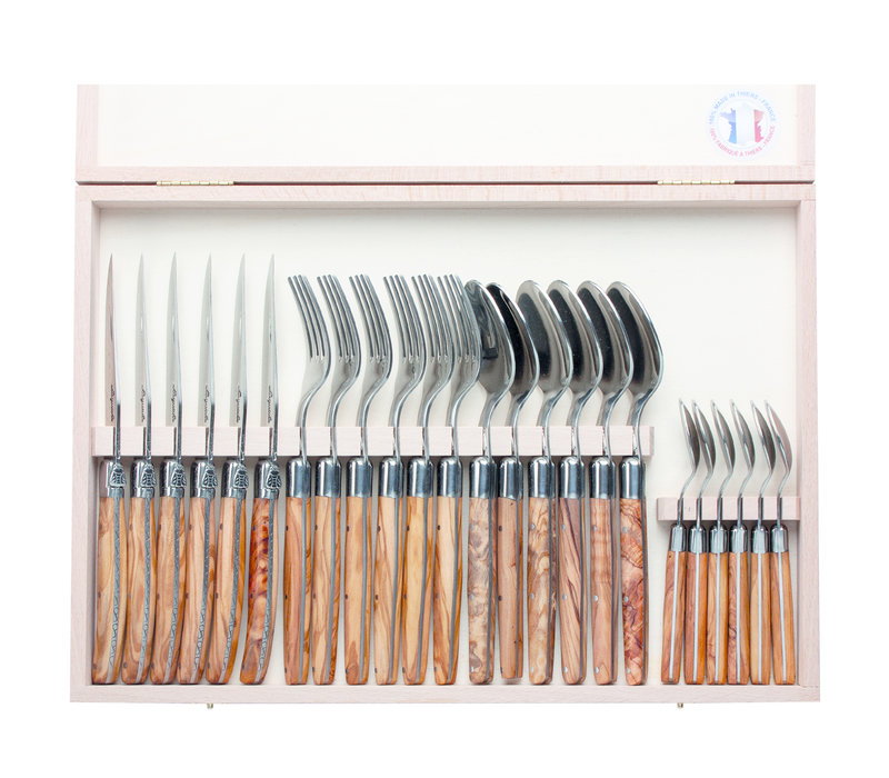 Laguiole Premium Cutlery set 24-piece Olive wood in box