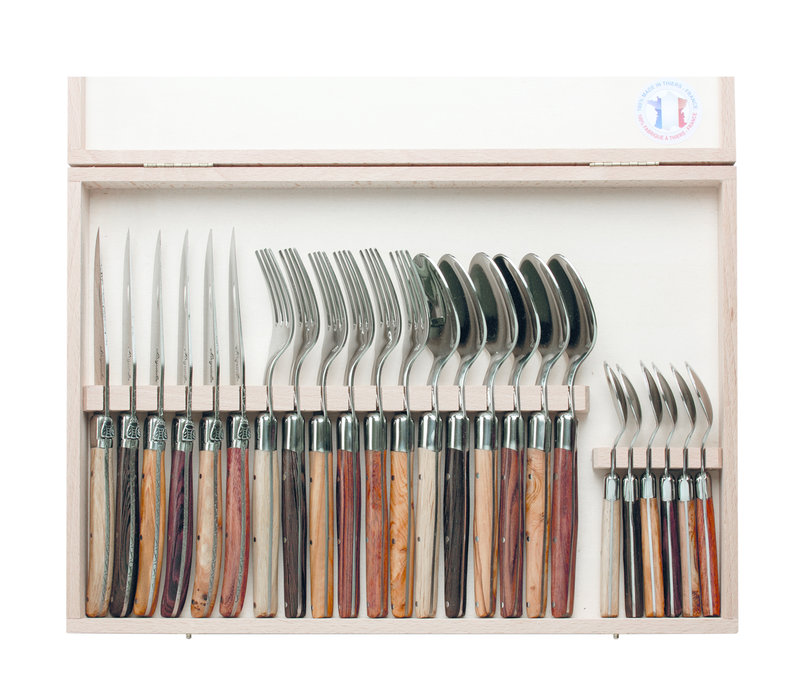 Laguiole Premium Cutlery set 24-piece Mixed Wood in Box