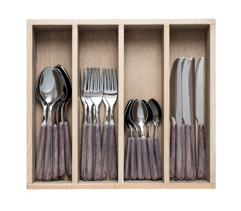 Couverts de table en bois 24 pièces « bois de rose » en boîte