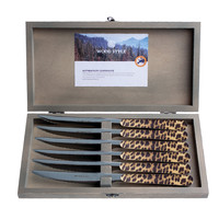 Wood Style 6 Steak Knives "Panther" in Box