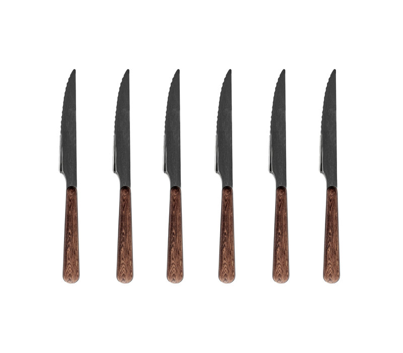 6 couteaux à steak style bois "Acacia" en boîte