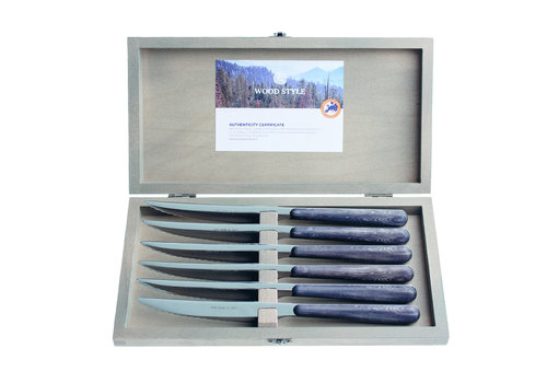 Wood Style 6 Steak Knives "Ebony" in Box