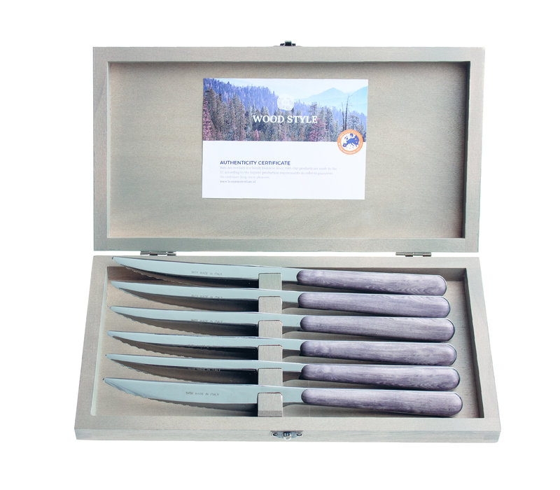 Wood Style 6 Steak Knives "Rosewood" in Box