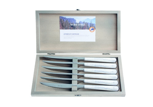 Wood Style 6 Steak Knives "Birch" in Box