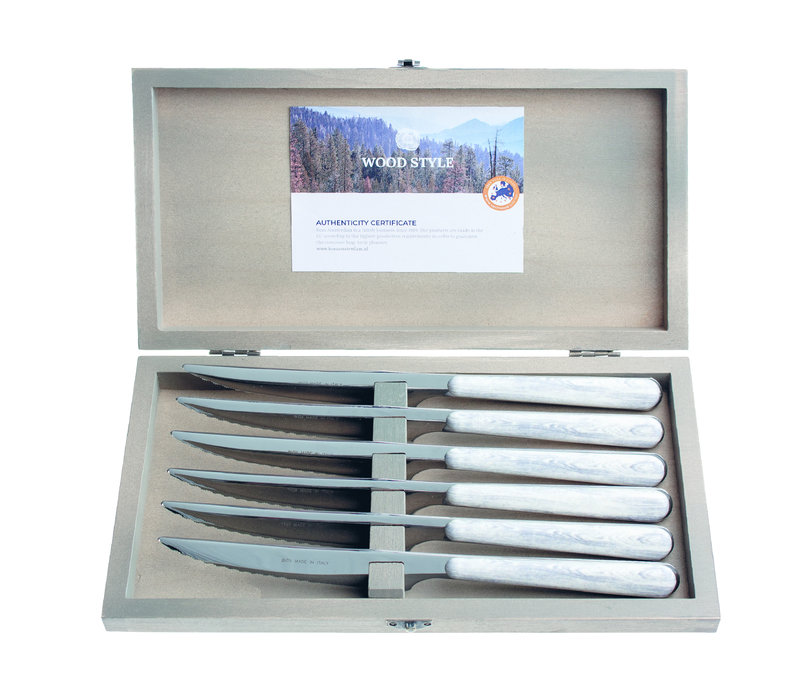 Wood Style 6 Steak Knives "Birch" in Box