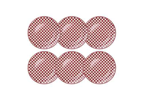 Kom Amsterdam Set 6 Dépôt d'Argonne Assiette petit déjeuner Damier, Rouge