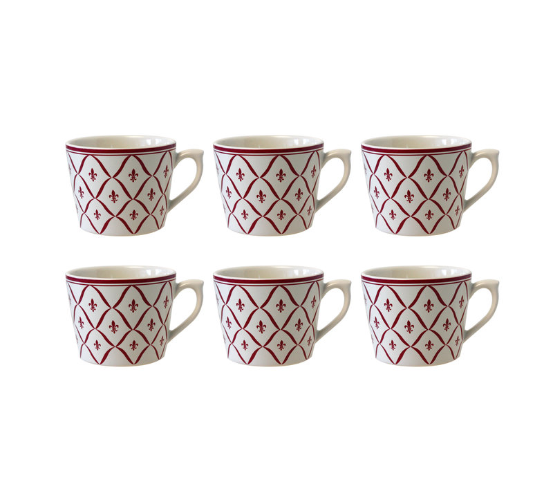 Dépôt d'Argonne set of 6 Cappuccino Cup Fleur de Lys, Red