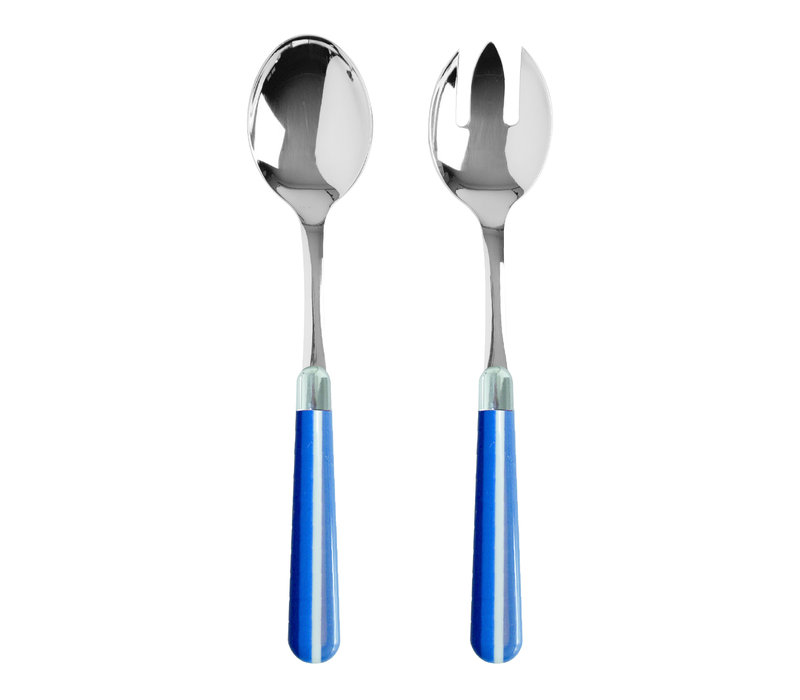 Multi Colour Salad Servers Stripes Blue