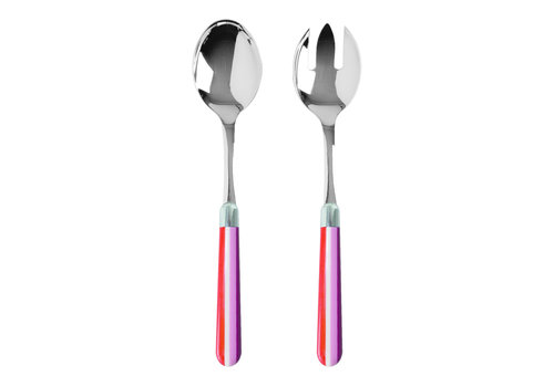 Kom Amsterdam Multi Colour Salad Servers Stripes Red