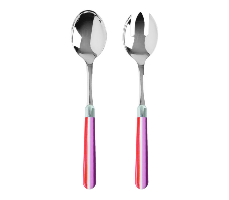 Multi Colour Salad Servers Stripes Red