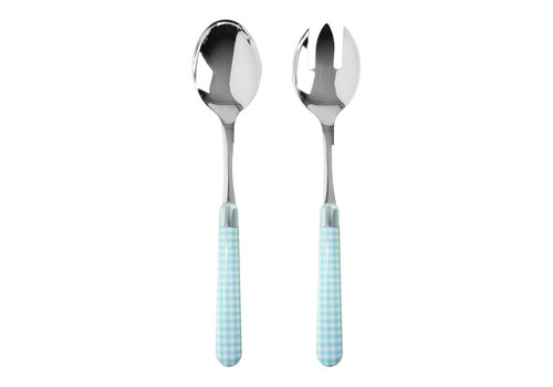 Kom Amsterdam Multi Colour Salad Servers Checkered Sky Blue