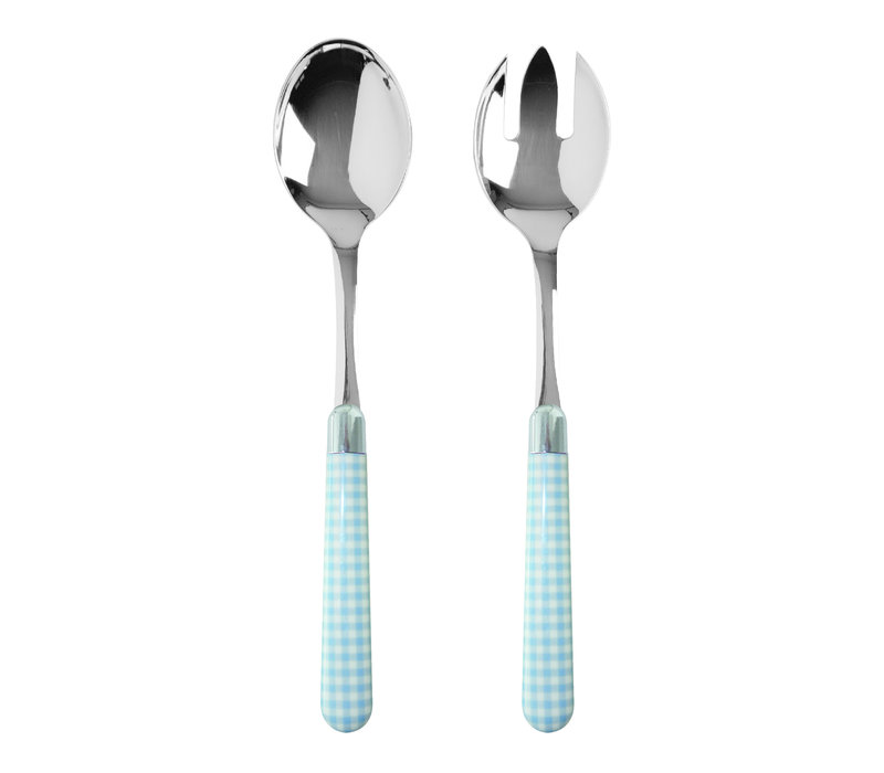 Multi Colour Salad Servers Checkered Sky Blue