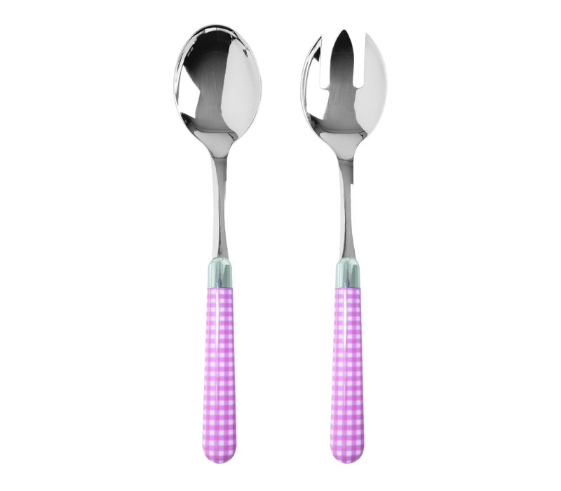 Multi Colour Salad Servers Checkered Pink