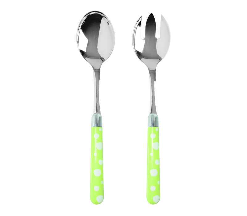 Multi Colour Salad Servers Dots Green