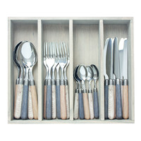 Premium 'Antique Wood' Cutlery with Wooden Handles 6-Person - 24-Piece Stainless Steel, Dishwasher Safe, Elegant Wooden Case