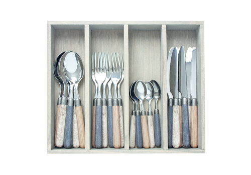 Kom Amsterdam Antique Wood 6-Person Cutlery Set - 24 Pieces 'Timber Mix' in Wooden Gift Box