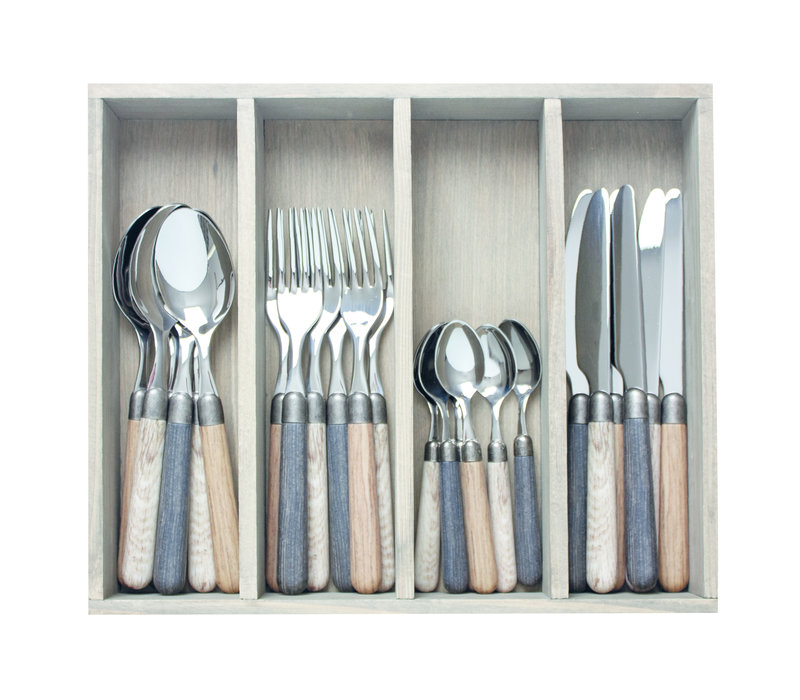 Premium 'Antique Wood' Cutlery with Wooden Handles 6-Person - 24-Piece Stainless Steel, Dishwasher Safe, Elegant Wooden Case