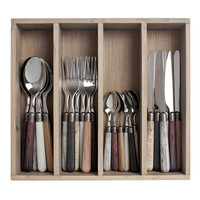 Couverts Premium 'Antique Wood' avec Poignées en Bois pour 6 Personnes - 24 Pièces en Acier Inoxydable, Passe au Lave-vaisselle, Élégante Boîte en Bois