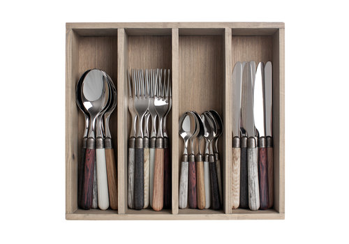 Kom Amsterdam Antique Wood 6-Persoons Bestekset met Houteffect - 24 Stuks 'Forest Blend' in Houten Bestekkist