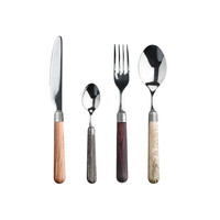Premium 'Antique Wood' Cutlery with Wooden Handles 6-Person - 24-Piece Stainless Steel, Dishwasher Safe, Elegant Wooden Case