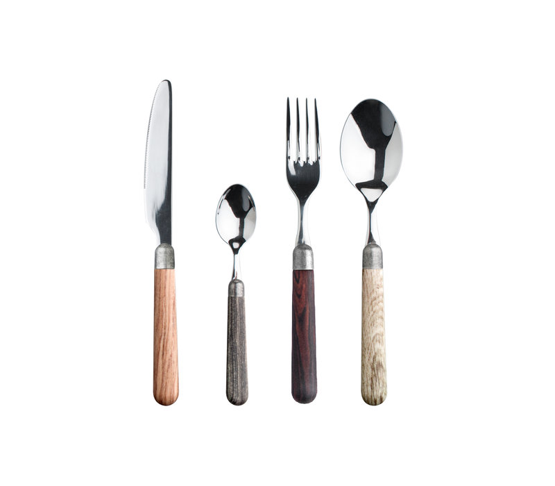 Premium 'Antique Wood' Cutlery with Wooden Handles 6-Person - 24-Piece Stainless Steel, Dishwasher Safe, Elegant Wooden Case