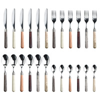 Premium 'Antique Wood' Cutlery with Wooden Handles 6-Person - 24-Piece Stainless Steel, Dishwasher Safe, Elegant Wooden Case