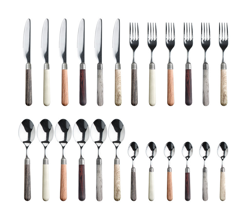 Premium 'Antique Wood' Cutlery with Wooden Handles 6-Person - 24-Piece Stainless Steel, Dishwasher Safe, Elegant Wooden Case
