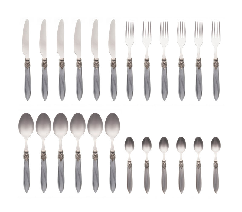 Murano Dinner Cutlery (24-piece) – For 6 People – Gray in Wooden Box | Italian Design