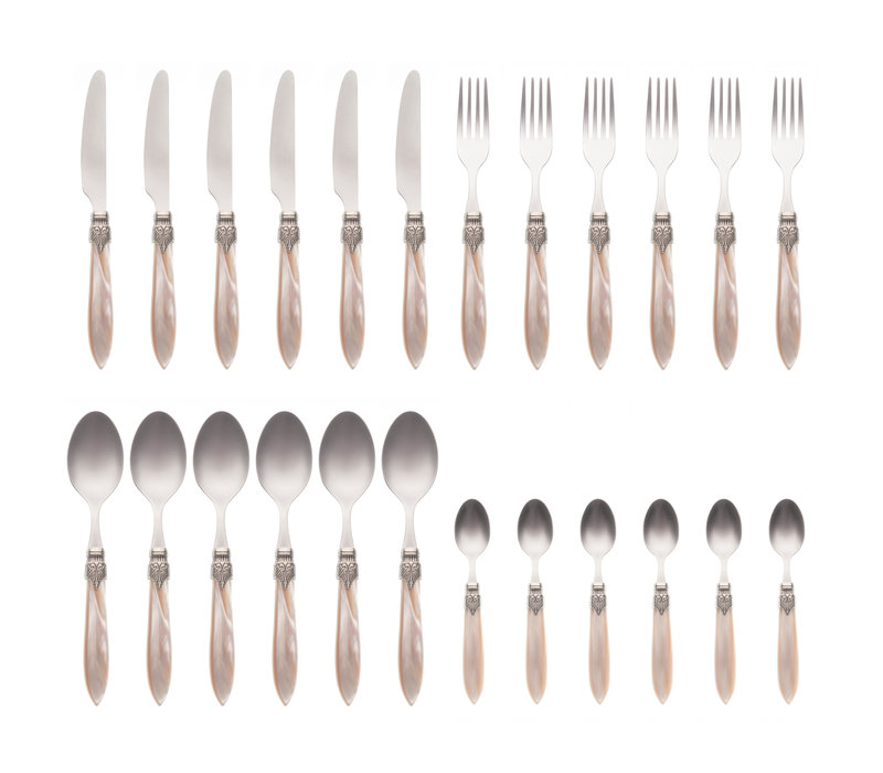 Murano Tafelbesteck (24-teilig) – Für 6 Personen – Champagne in Holzbox | Italienisches Design