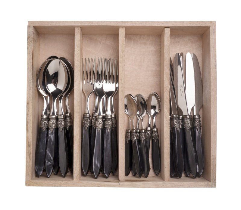 Murano Tafelbesteck (24-teilig) – Für 6 Personen – Anthrazit in Holzbox | Italienisches Design