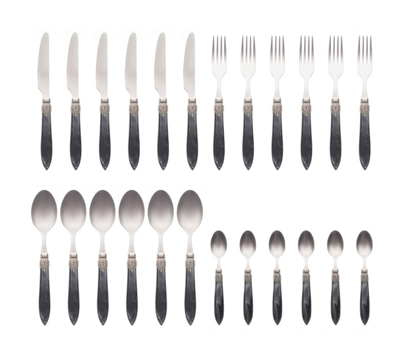 Murano Couverts de table (24 pièces) – Pour 6 personnes – Anthracite dans un coffret en bois | Design italien