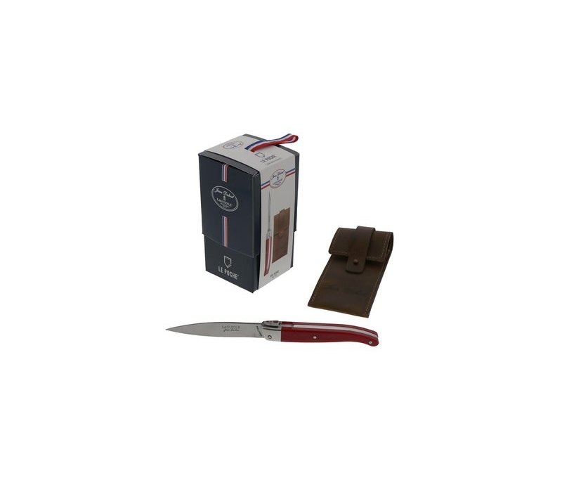 Laguiole pocket knife 'Le Poche' red with leather case