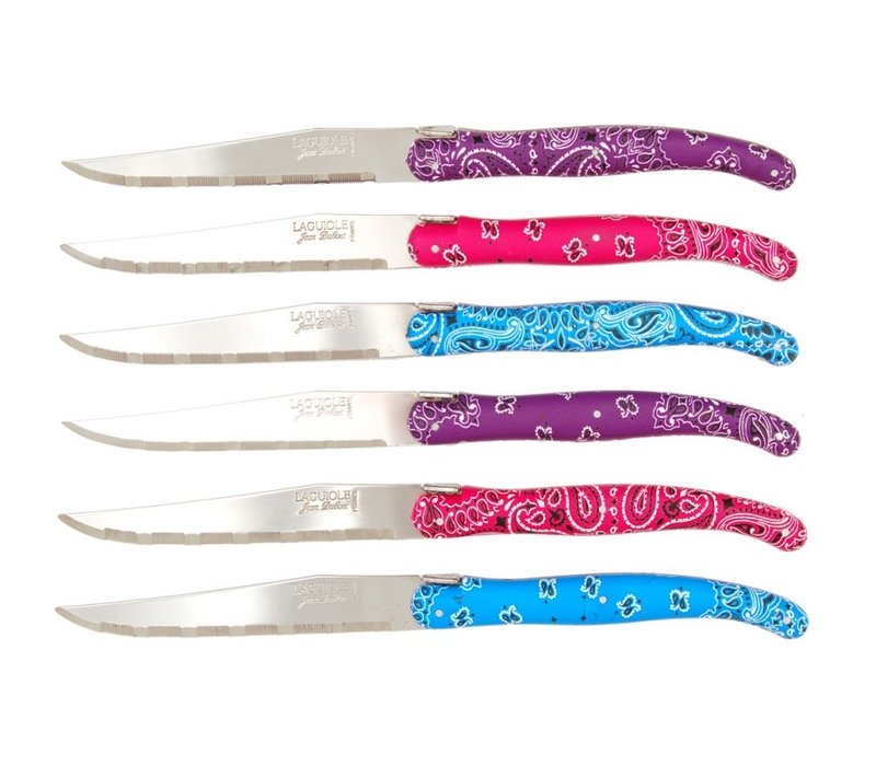 Laguiole 6 Steak Knives 'Classic' Happy Hippie Mix