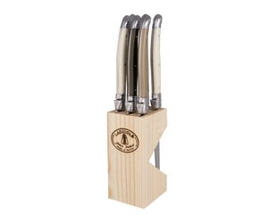 Laguiole Jean Dubost 6-Piece Steak Knife Block Set Mixed Linen Handles