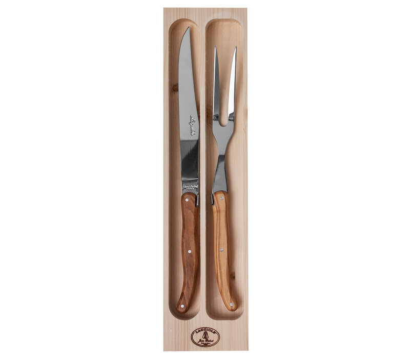 Laguiole Classic 2-Piece Carving Set Olive Wood