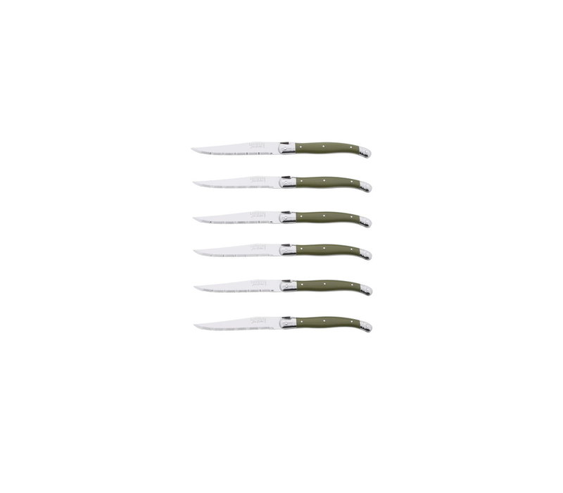 Laguiole 6 Steak Knives 'Classic' Khaki Green