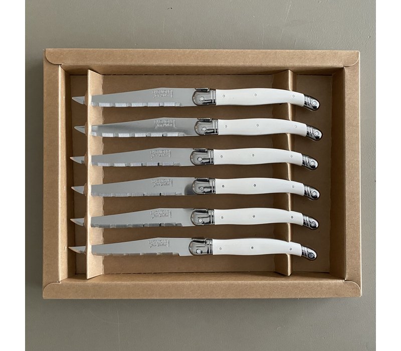 Laguiole 6 Steak Knives 'Natura' White