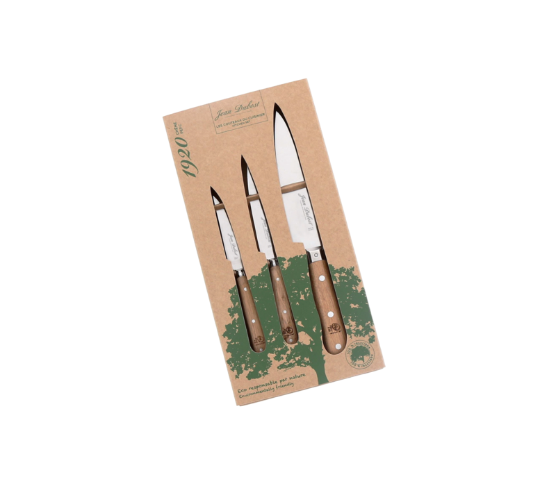 Jean Dubost 3 Kitchen knives 'Eco-Friendly' Oak wood
