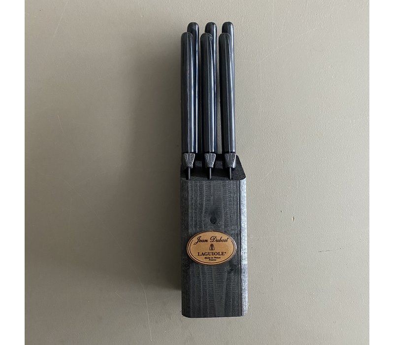 Laguiole 6 Steak Knives 'Classic' New Age Black in Knife Block